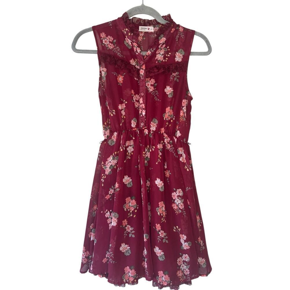 Beautees Boho Dress Size Extra Large Maroon Floral Layered Lace Lined Sleeveless
